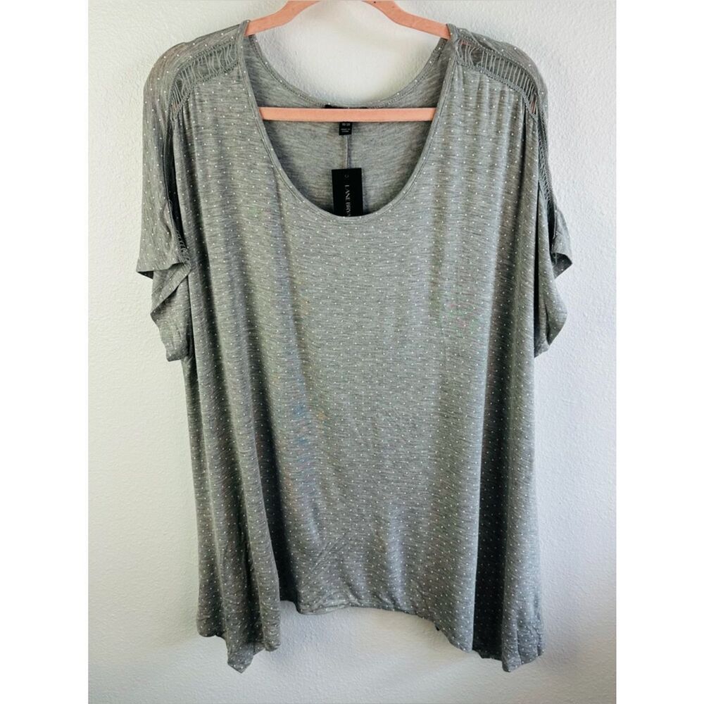 Lane Bryant Gray White Polka Dot Ladder Embellished Tee Size 18/20 NWT